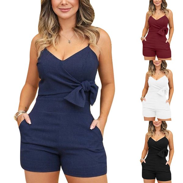 Low-cut knotted solid jumpsuit