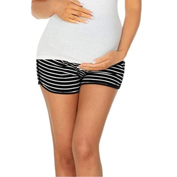 Women's Maternity Shorts Casual Elastic Waist Striped Maternity Belt Pockets - Image 3