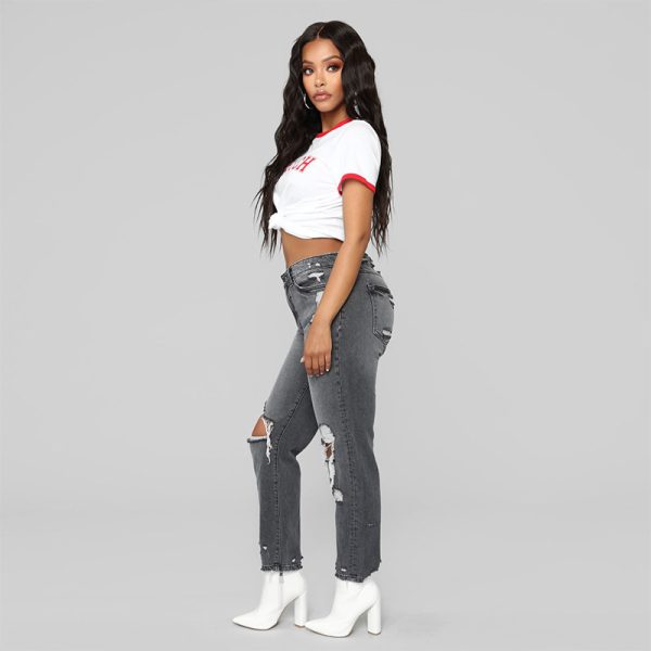 Ripped big hole fashion Jeans Women High Waist skinny pencil Denim Pants Elastic Stretch sexy slim fit gray Jeans women S-2XL - Image 3