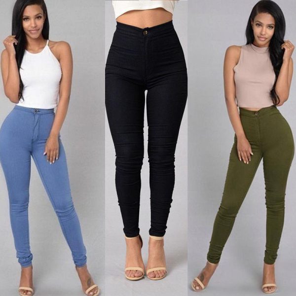 Casual Pants For Women High Waist Stretch Slim Trouser Skinny Candy Color Jeans - Image 2