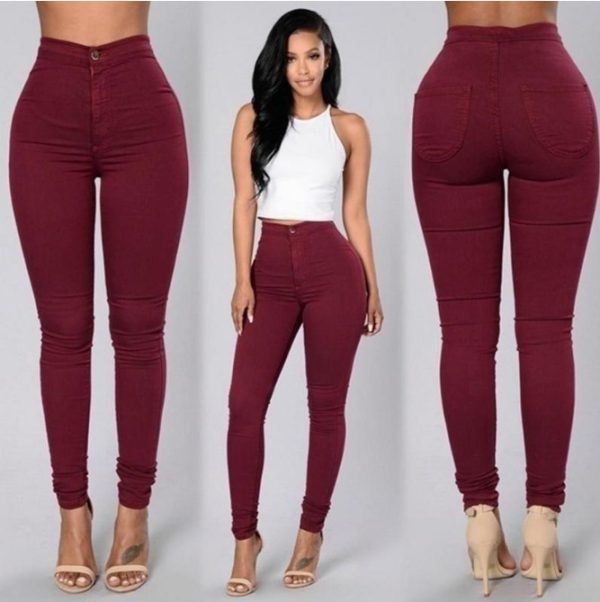 Casual Pants For Women High Waist Stretch Slim Trouser Skinny Candy Color Jeans - Image 7