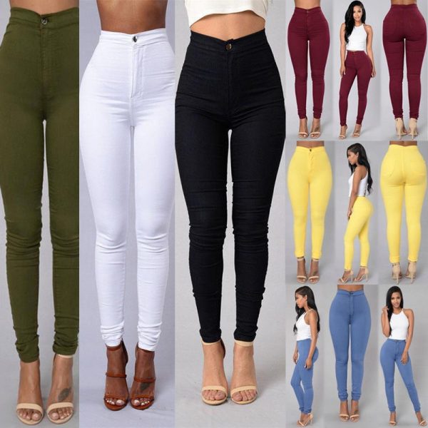 Casual Pants For Women High Waist Stretch Slim Trouser Skinny Candy Color Jeans - Image 8