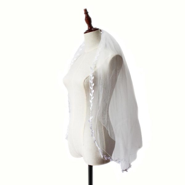 Mid Length Bridal Veil With Double Leaf Edge - Image 2