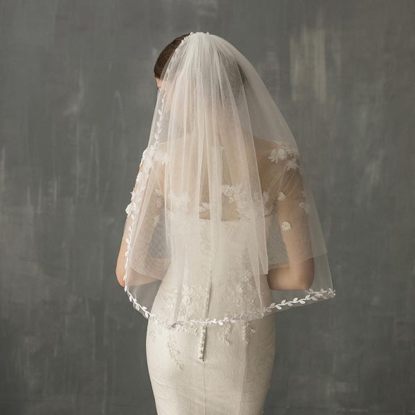 Mid Length Bridal Veil With Double Leaf Edge - Image 4