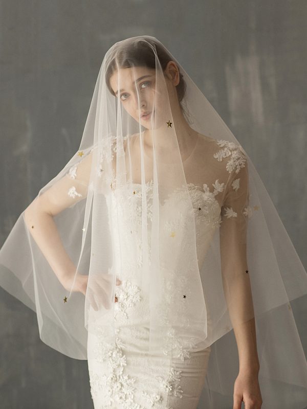 Mid Length Bridal Veil With Double Leaf Edge - Image 7