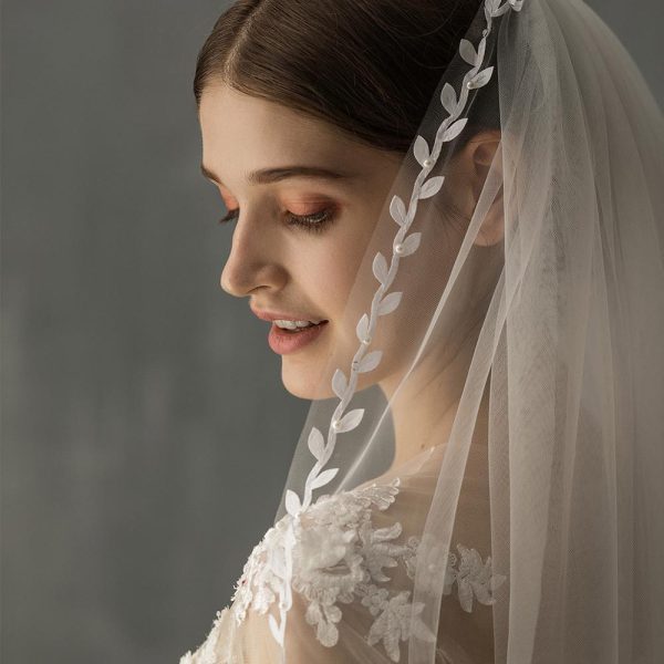 Mid Length Bridal Veil With Double Leaf Edge - Image 6