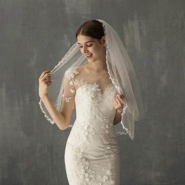 Mid Length Bridal Veil With Double Leaf Edge - Image 5