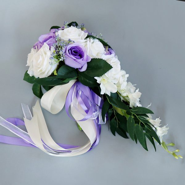 Waterfall Wedding Bride Bouquet Bridesmaid Hand Tied Artificial Flower Decor - Image 2