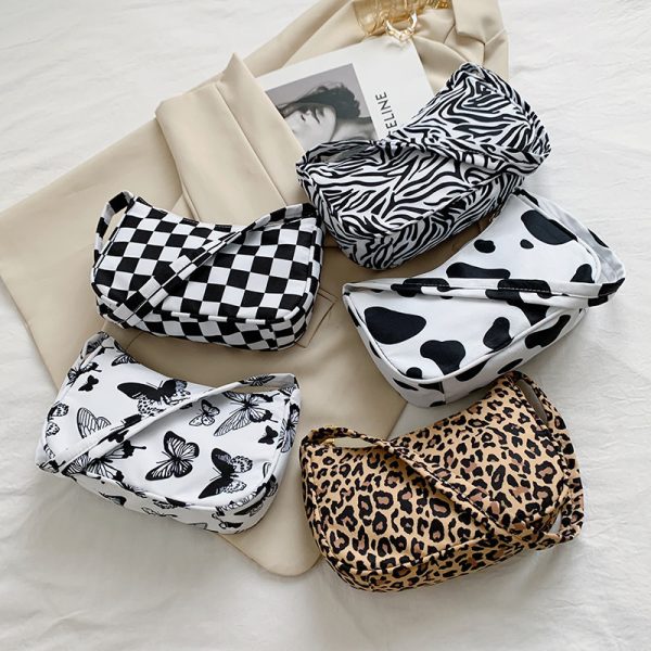 Women Handbag Butterfly Cow Leopard Printed Pattern Underarm Bags Small Shoulder Bag - Image 5