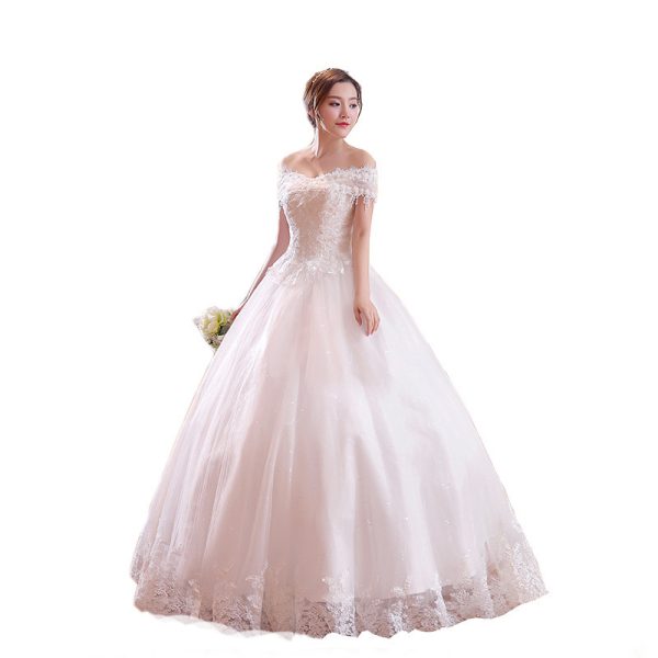 Shoulder-to-shoulder Wedding Dress Bridal Lace Plus Size Thin Shoulder Wedding Dress - Image 4