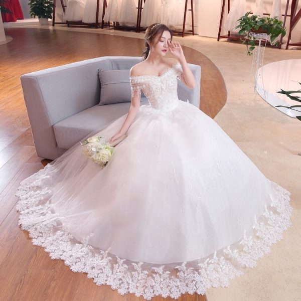 Shoulder-to-shoulder Wedding Dress Bridal Lace Plus Size Thin Shoulder Wedding Dress - Image 2