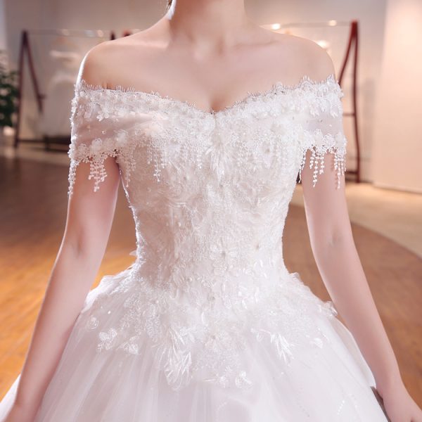 Shoulder-to-shoulder Wedding Dress Bridal Lace Plus Size Thin Shoulder Wedding Dress - Image 3