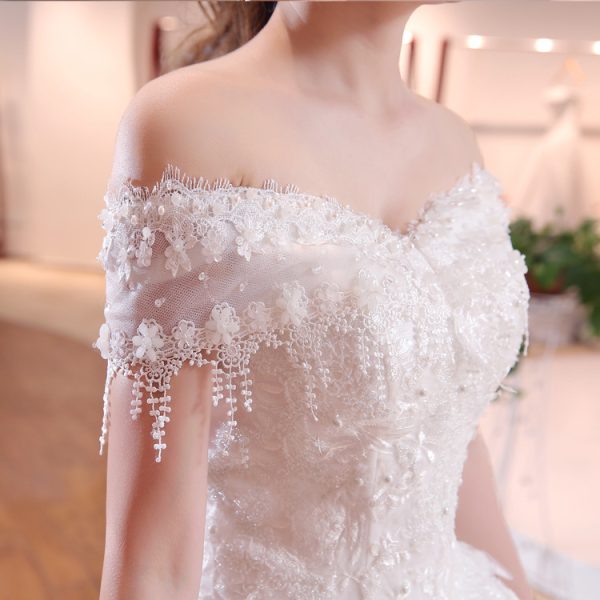 Shoulder-to-shoulder Wedding Dress Bridal Lace Plus Size Thin Shoulder Wedding Dress - Image 5