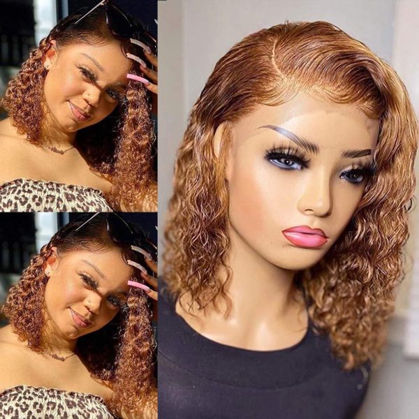 Short Curly Honey Blonde Bob Wig Lace Front Human Hair Wigs For Women - Image 4