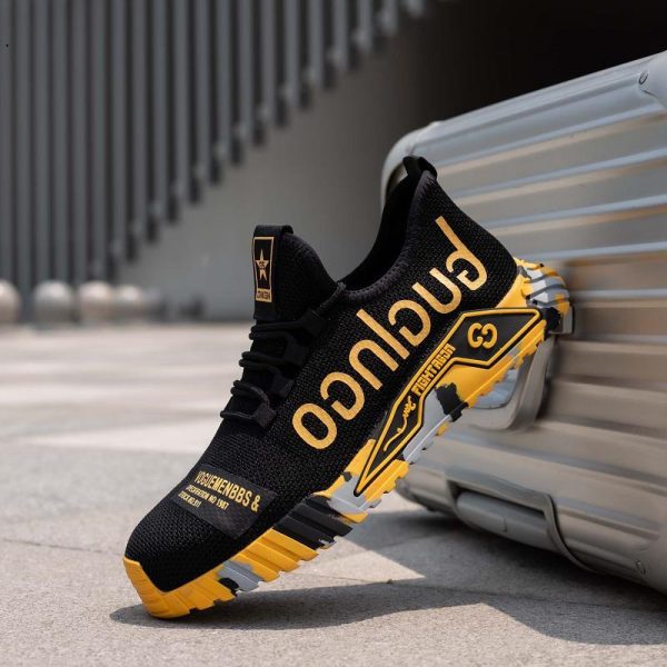 Indestructible Steel Toe Work Shoes For Men Letter Print Puncture Proof Sneakers - Image 8