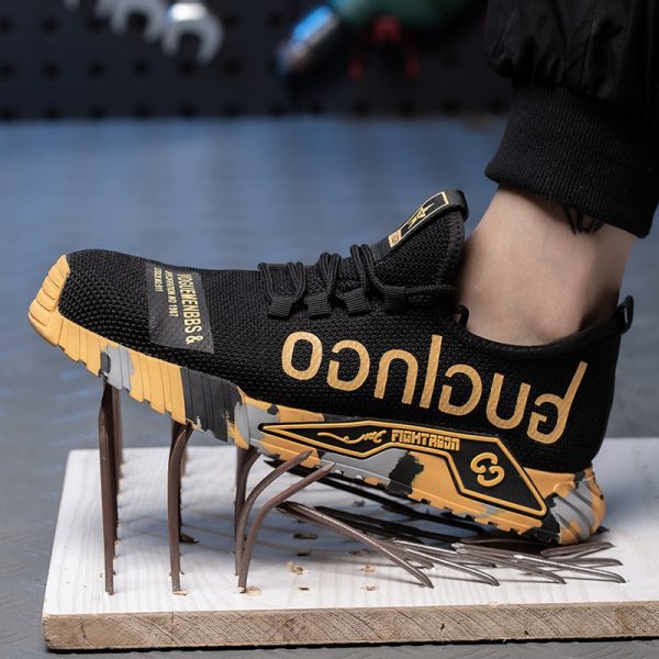 Indestructible Steel Toe Work Shoes For Men Letter Print Puncture Proof Sneakers - Image 2