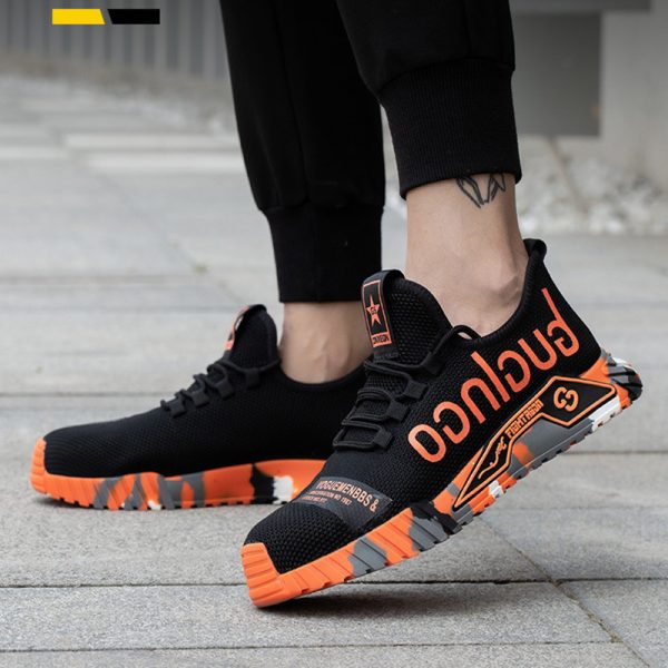 Indestructible Steel Toe Work Shoes For Men Letter Print Puncture Proof Sneakers - Image 6