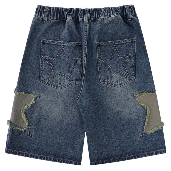 Mens Fashion Vintage Star Patch Jeans - Image 3