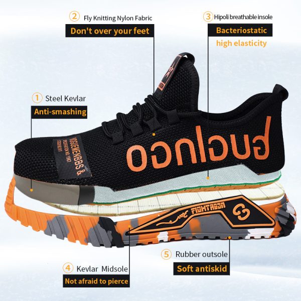 Indestructible Steel Toe Work Shoes For Men Letter Print Puncture Proof Sneakers - Image 9
