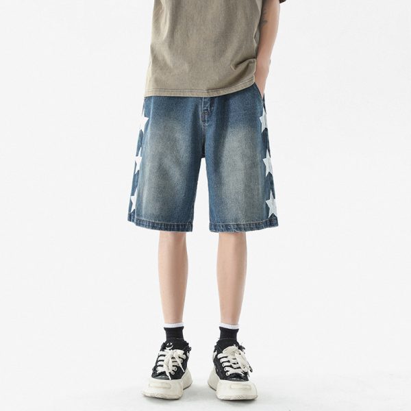 Mens Fashion Vintage Star Patch Jeans - Image 2