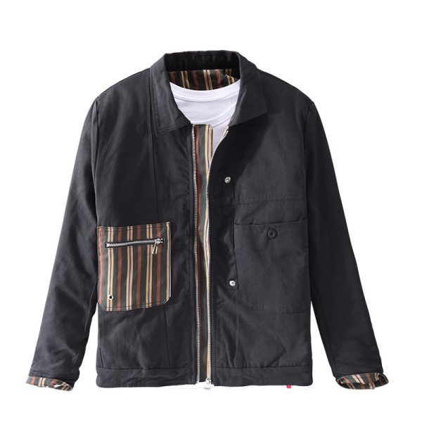 Mens Casual Patchwork Striped Contrast Jacket - Image 5
