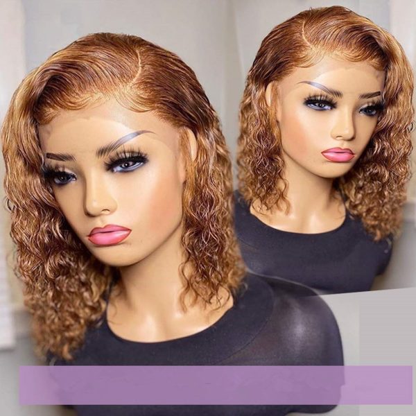 Short Curly Honey Blonde Bob Wig Lace Front Human Hair Wigs For Women - Image 3