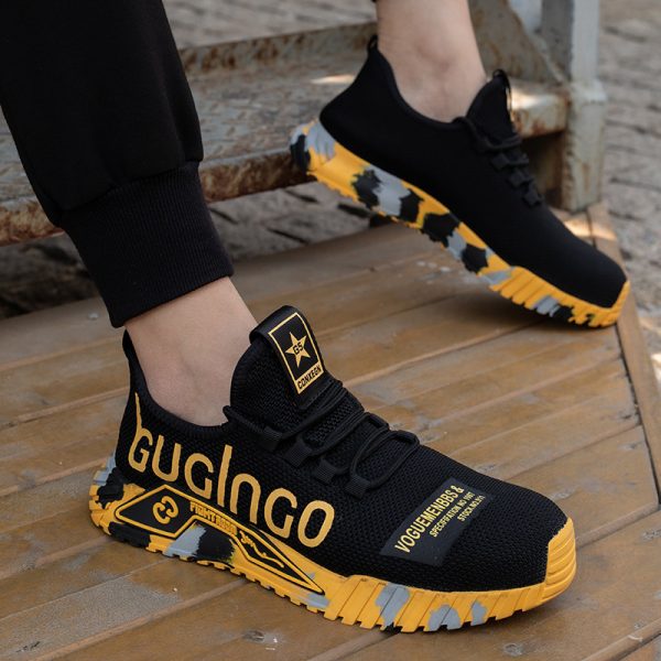 Indestructible Steel Toe Work Shoes For Men Letter Print Puncture Proof Sneakers - Image 3