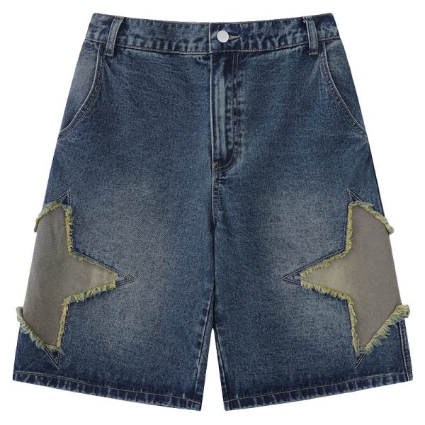Mens Fashion Vintage Star Patch Jeans - Image 5