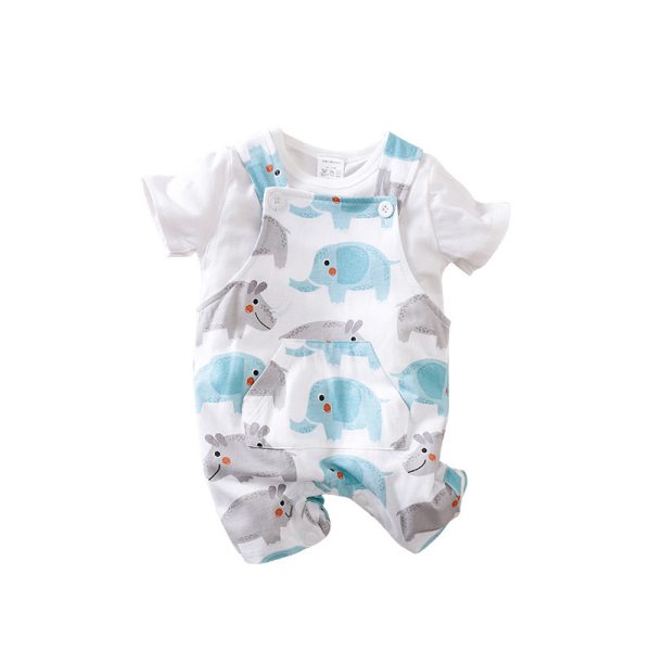 Two-piece Baby Clothes Clothing Summer Newborn Thin Baby Going Out Clothes Cartoon Strap Children's Suit - Image 2