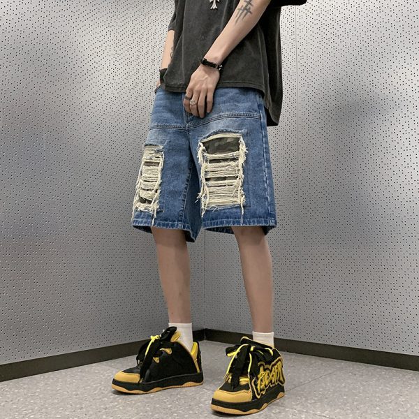 Mens Fashion Vintage Star Patch Jeans - Image 6