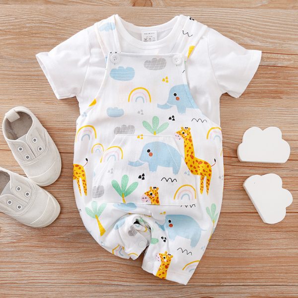 Two-piece Baby Clothes Clothing Summer Newborn Thin Baby Going Out Clothes Cartoon Strap Children's Suit - Image 3