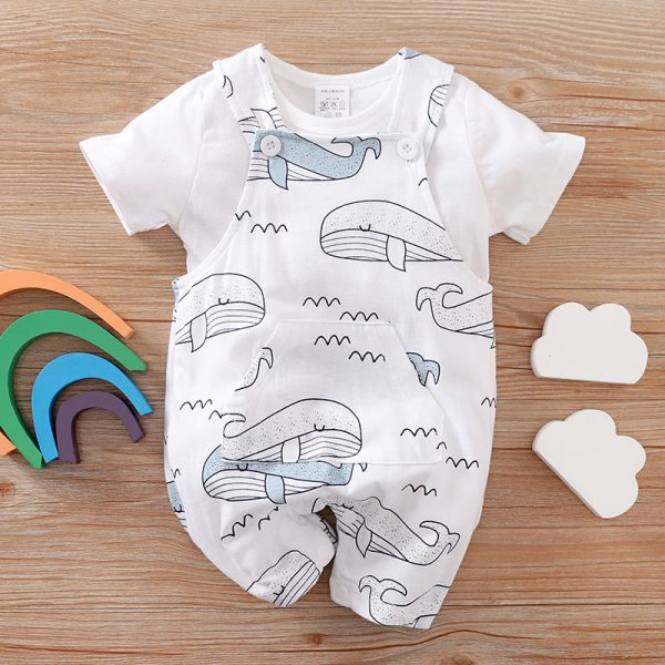 Two-piece Baby Clothes Clothing Summer Newborn Thin Baby Going Out Clothes Cartoon Strap Children's Suit - Image 4