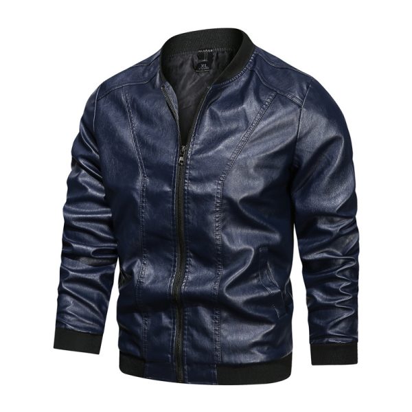 Men Casual Leather Jacket Zipper Leather - Image 3