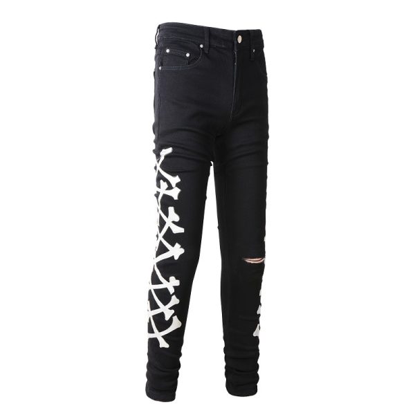 Men's Black Stretch Slim-Fit Jeans With Silver Bone Cutter - Image 3