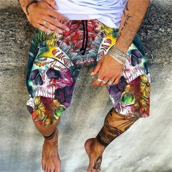 Skull Pattern Printing Digital 3D Men's Casual Quick-drying Beach Pants - Image 4