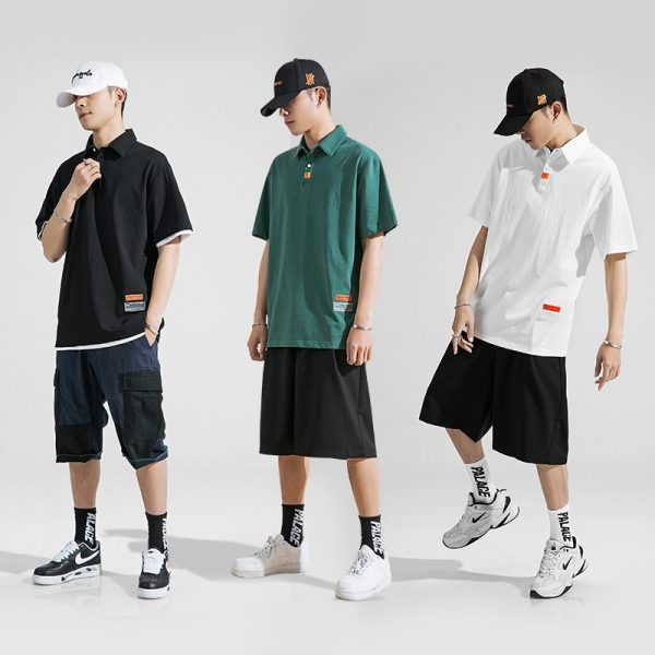 Men's Loose Japanese Men's Cotton Polo Shirt T-shirt