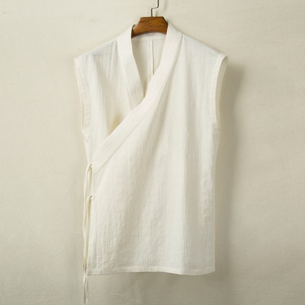 Summer Sleeveless Cardigan Jacket Men Chinese Style V-Neck