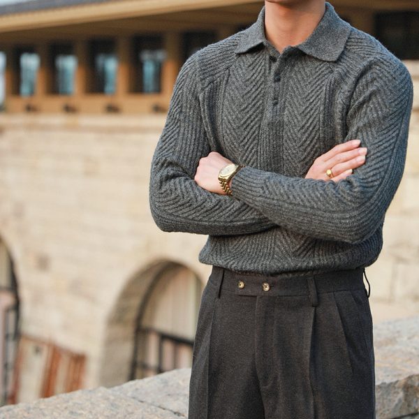Men's Thickened Warm Base Sweater With Lapel - Image 5