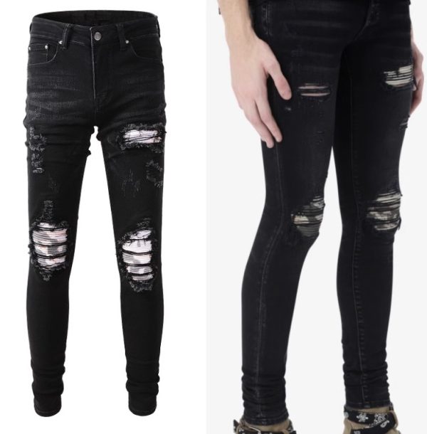 Printed Pleated Patch Men's Jeans - Image 2