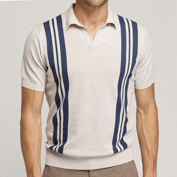AliExpress New Men's Summer Stripes Short-sleeved Sweater Slim Lapel Casual Polo Shirt For Men SY0095 - Image 8