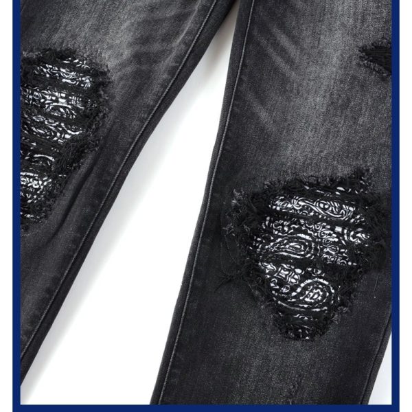 Men's Pleated Cashew Flower Jeans - Image 5