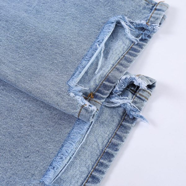 Solid Color Washed Raw Edge Jeans Men - Image 5