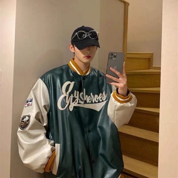 Fashion PU Leather Baseball Jacket Men - Image 4