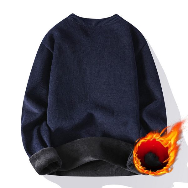 Plush Men's Round Neck Simple Solid Color Sweater - Image 5