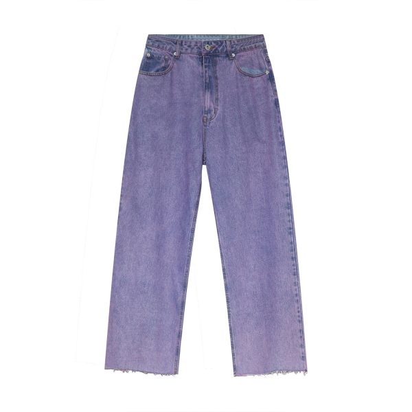 Men's Loose Simple Straight Personality Raw Edge Jeans - Image 5