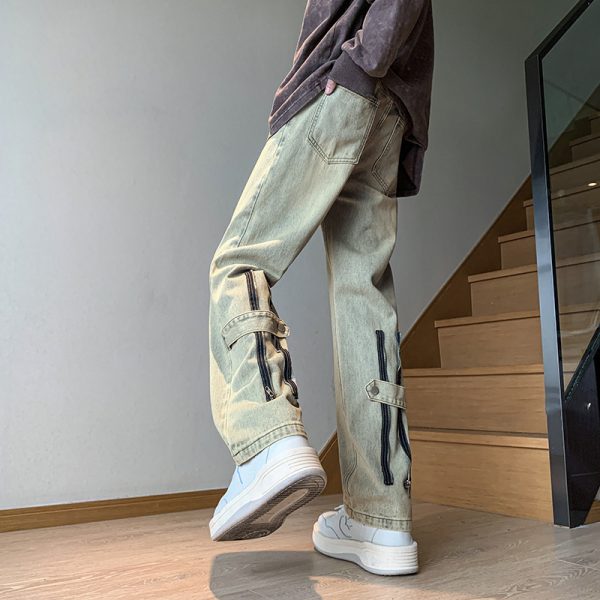 American High Street Zipper Jeans Men's Retro Plankton Pants - Image 4