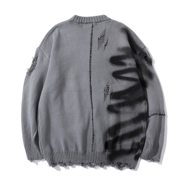 Graffiti Print Crew Neck Sweater Men - Image 2