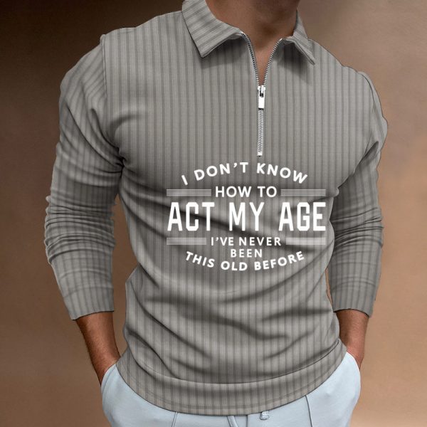 Zipper Striped Long Sleeved Men's Polo Shirt - Image 3