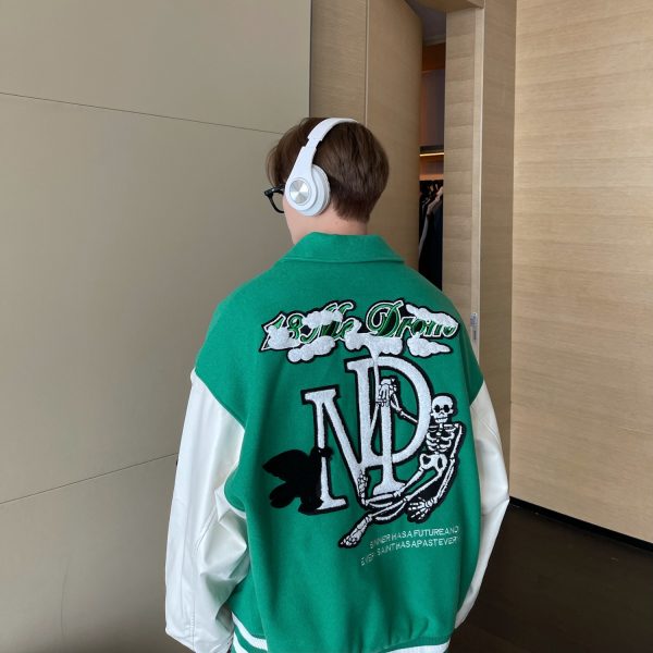 Contrasting Design Letter Embroidery Woolen Jacket Men - Image 4