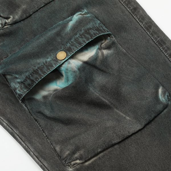 Personalized Multi-pocket Workwear Style Jeans European And American High Street Loose Adjustable Belt - Image 3